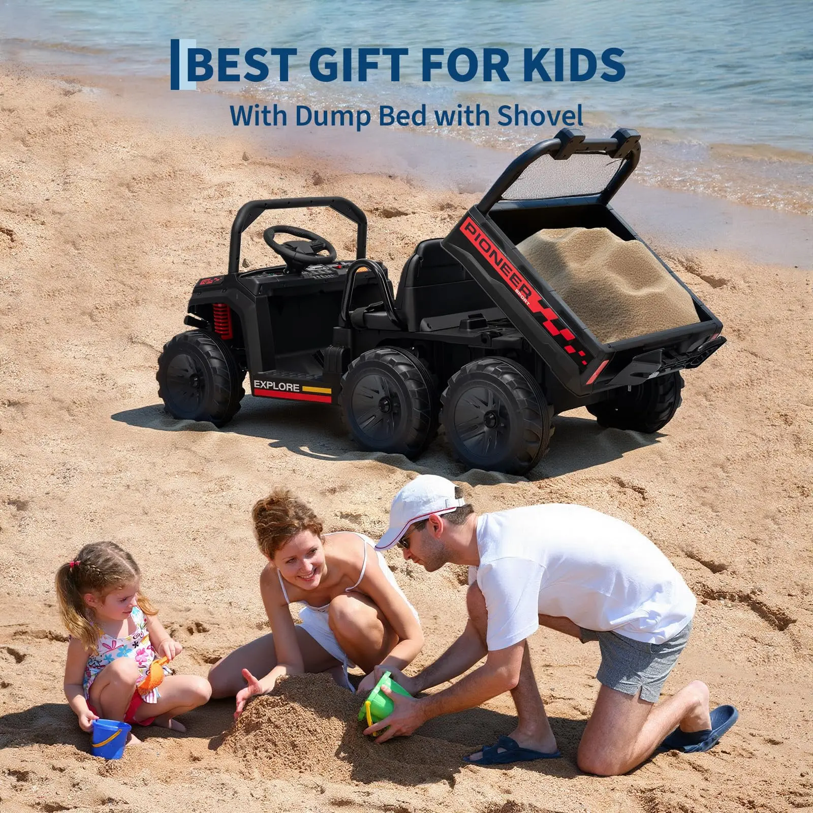 24V 4WD Terenowy Samochód Dziecięcy z Funkcją Wywrotki, Sterowany Pilotem Rodzicielskim, 3 Prędkości, Dwuosobowy, Zabawka Terenowa dla Chłopców i Dziewcząt