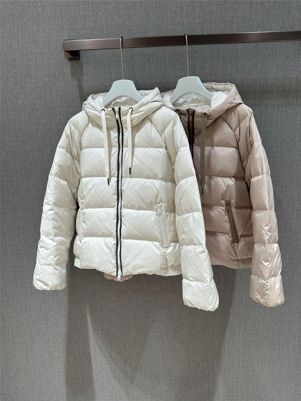 23 Autumn Beaded Hooded Goose Down Jacket Winter Warm Zipper Bread Coat Female