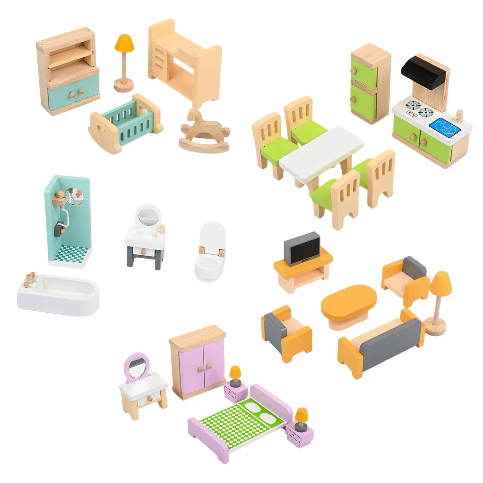 Conjunto de móveis para casa de bonecas, 27 peças, mini sofá, mesa, modelo de simulação, móveis em miniatura para decoração de banheiro