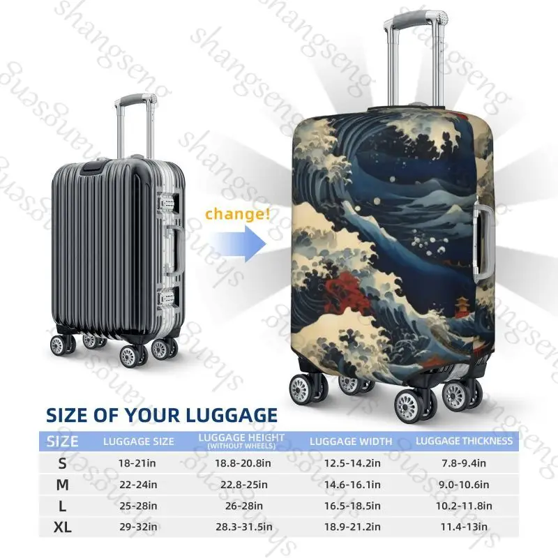 Japanese Ukiyo-e Wave Mount Fuji Travel suitcase protective case, suitcase cover, elastic washable Luggage cover, 18-32 in