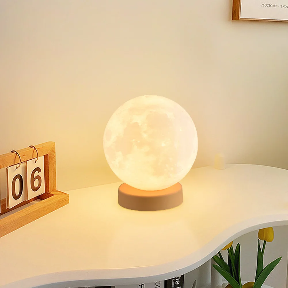 Lampe de Table de oral et Rechargeable en Forme de Lune, Lumière Ambiante Romantique, pour Chambre à Coucher, Cadeau pour Adolescente