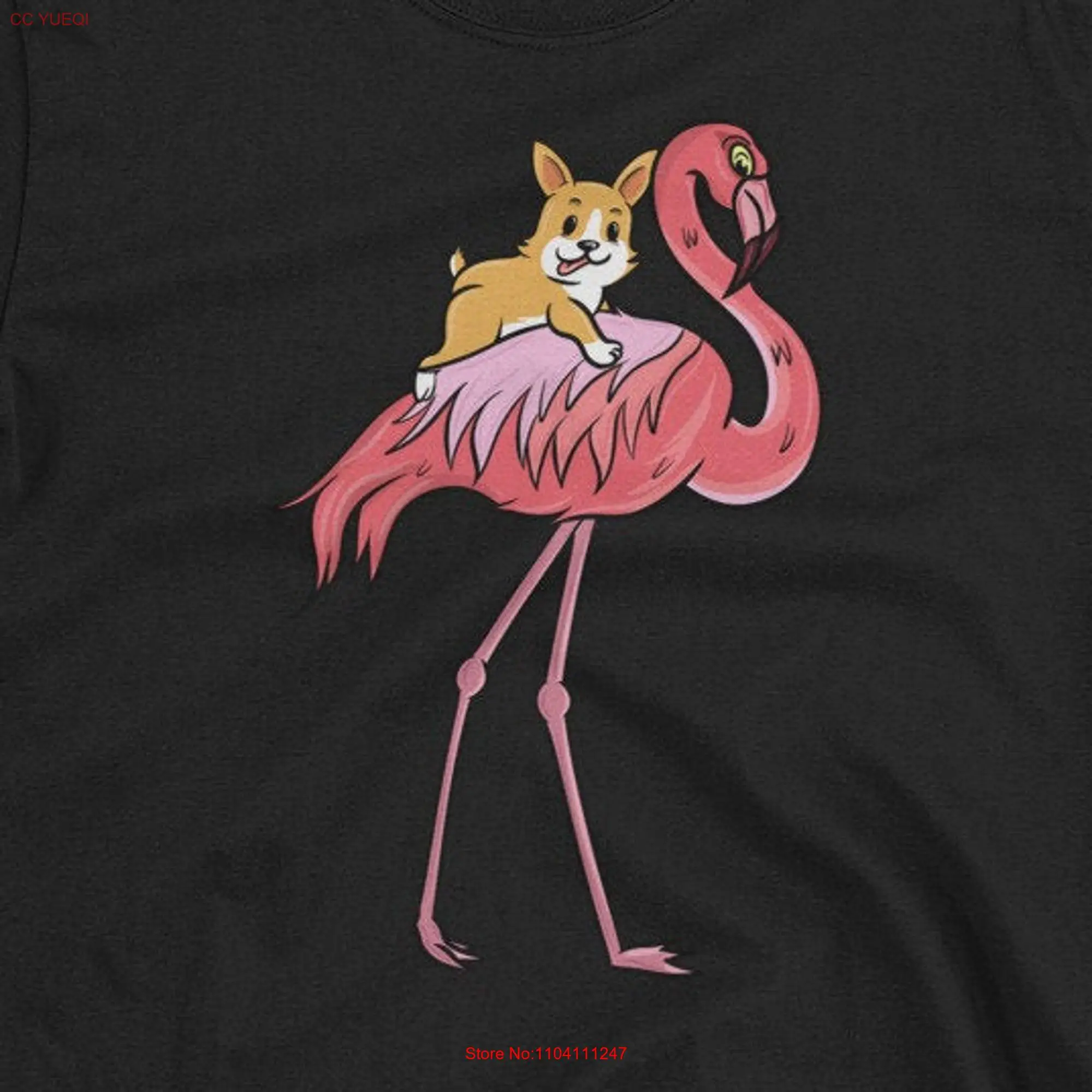 Funny Corgi Riding Flamingo T Shirt Cute Pembroke Welsh Dog long or short sleeves