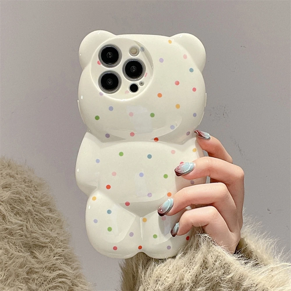 

INS Korea Cute 3D Candy Small Polka Dot Bear Phone Case For iPhone 15 Pro 12 11 13 14 Pro Max Cartoon Silicone Shockproof Cover