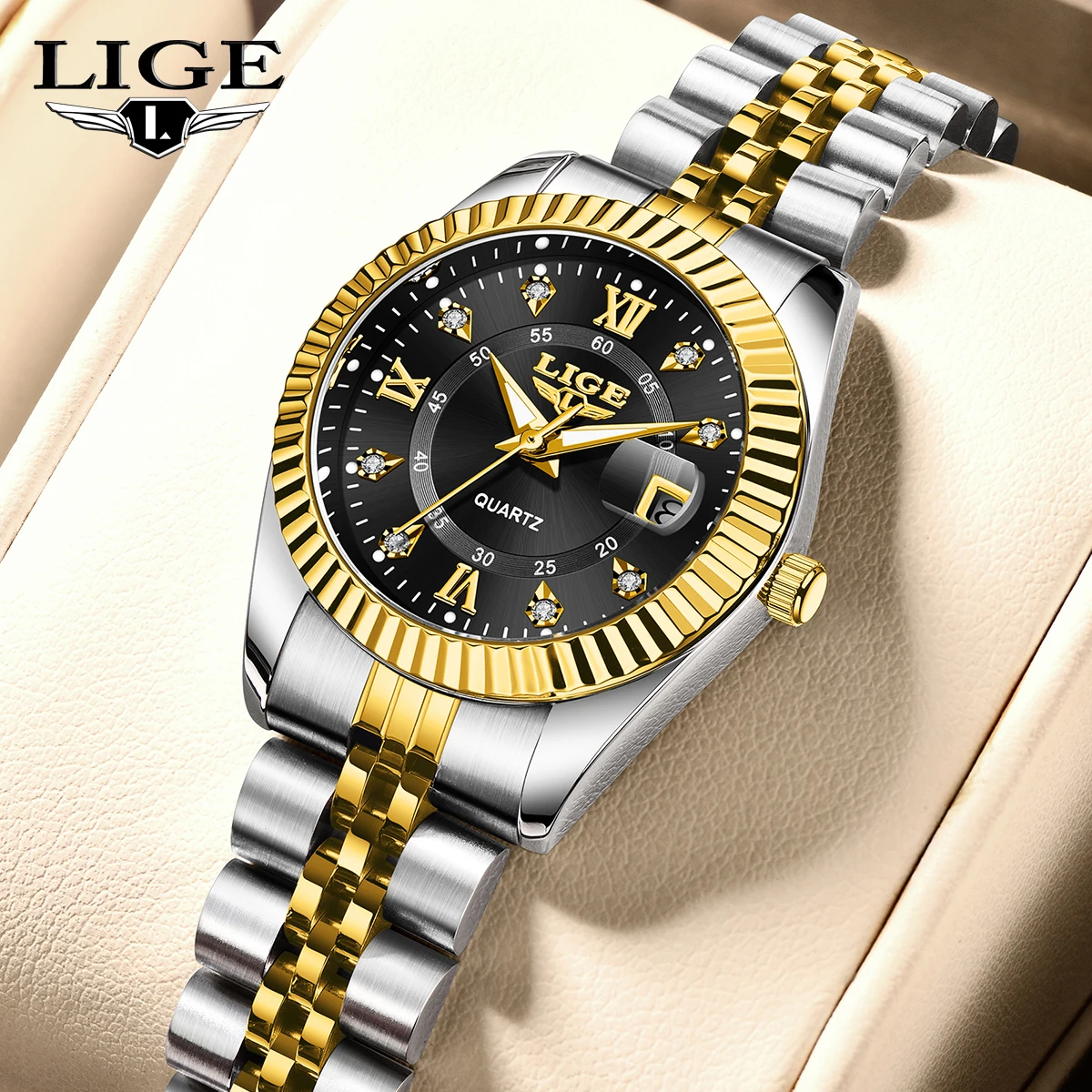 LIGE Original Design Quartz Woman Watch Fashion Luxury Auto Date Stainless Steel Band Waterproof Women Wristwatches Reloj Mujer