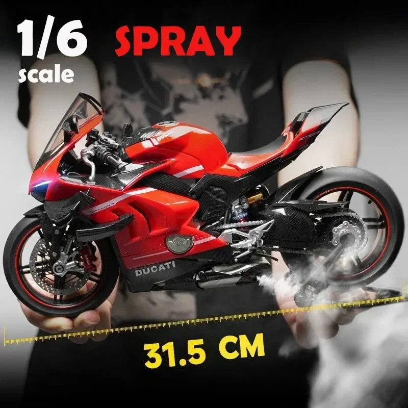 Diecast Spray 1:6 1:7 V4 V4S Motorcycle Alloy Model Collection Miniature Voiture Ornament Boyfriend Gift Home Decor Toy Vehicle