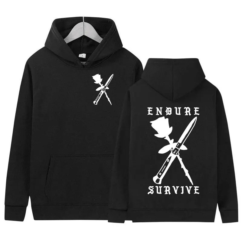 Endure Survive Vintage Print Hoodie The Last of Us Casual Long Sleeve Sweatshirts Men's Women Fashion Pullover Oversized Hoodies