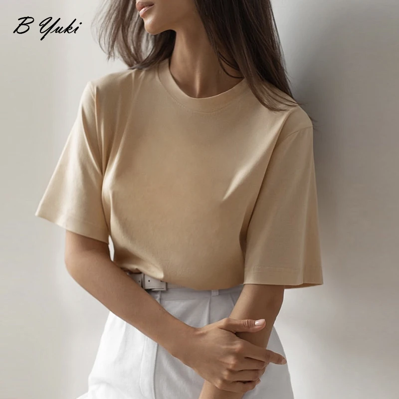 Blessyuki Basic Summer T Shirt Women New 100% Cotton Casual Solid Tee Female Korean Loose Soft Short Sleeve O Neck Top 10 colors