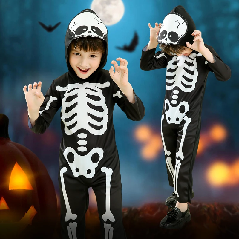 

loween Skeleton Print Children's Onesie Performance Suit Slimming Stage Performance Pantsuit Polyester Fiber 00%