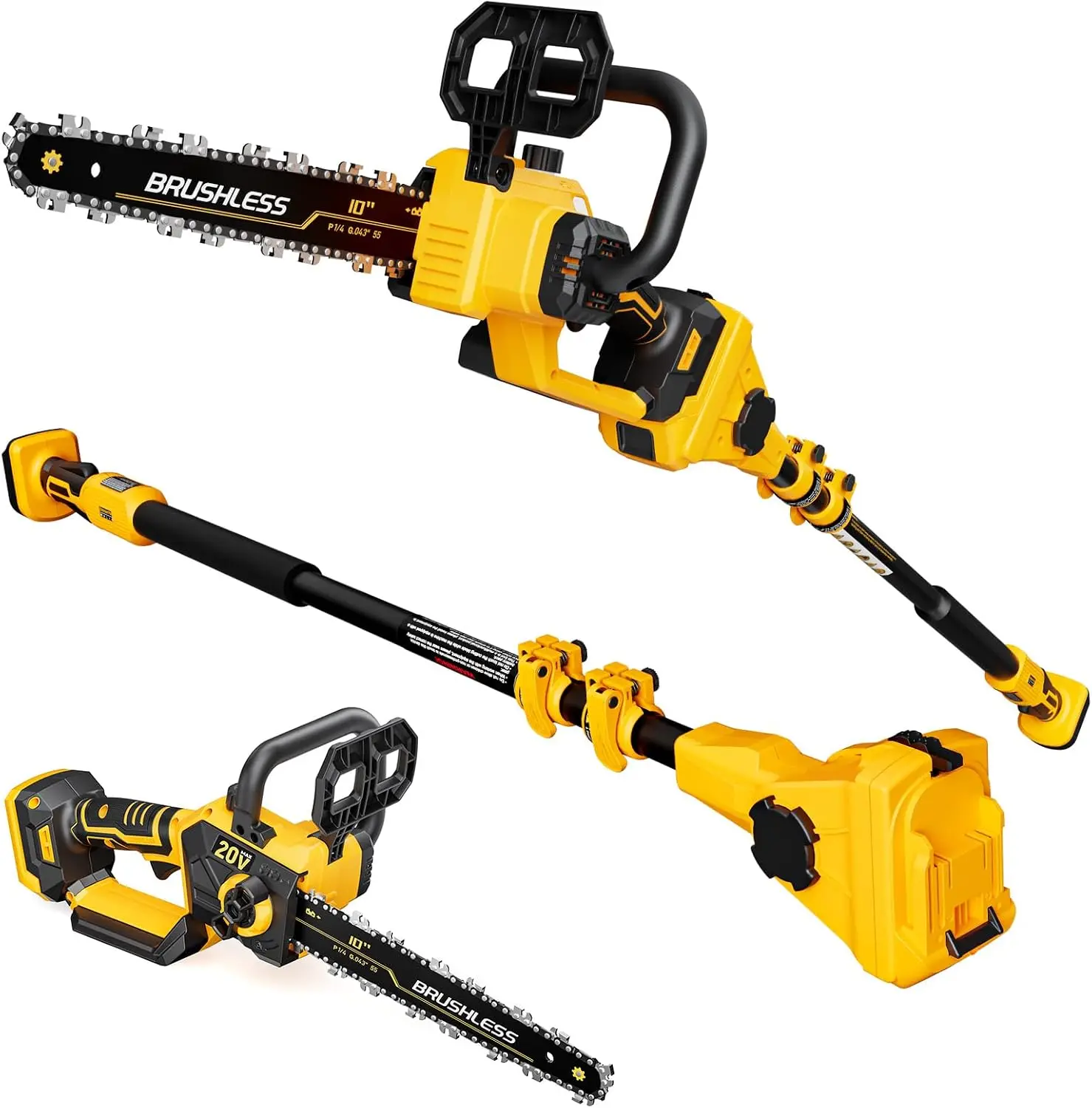 2-in-1 Cordless 10-Inch Pole Saw and Chainsaw, 20V Battery Compatible, Up to 14.5 Ft Total Reach