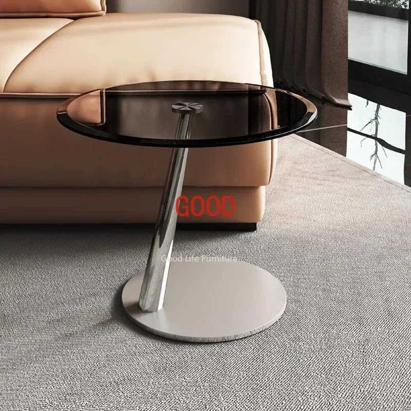 

Luxury Minimalist Tempered Glass Small Coffee Table Small Household Living Room Corner A Few Stainless Steel Sofa Side A Few