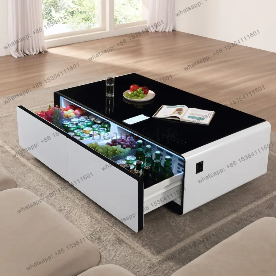 

Coffee Table With Builtin Fridge Bluetooth Speaker Wireless Charging Modern Smart Touch Control Designer Mesa De Centro Sala