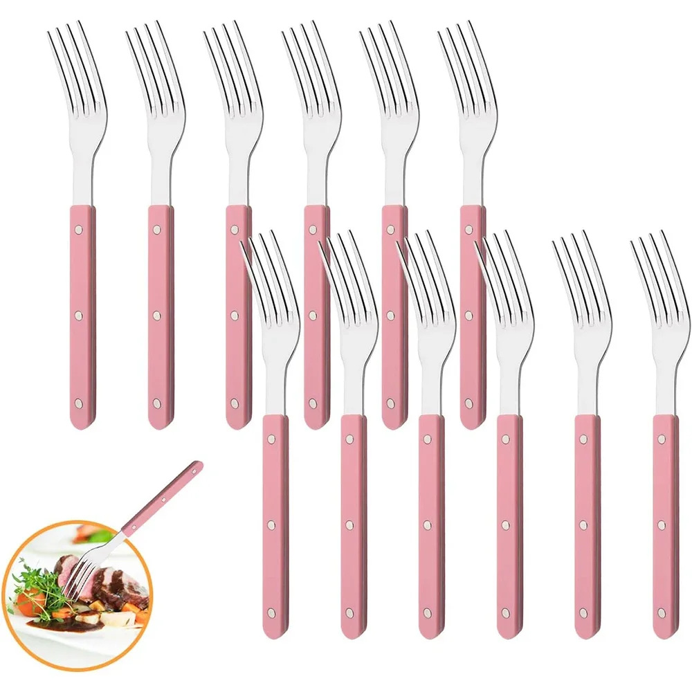 12Pcs ABS Handle Rivets Decoration Cutlery Set Stainless Steels Dinner Set Pink Fork Western Dinnerware Kitchen Flatware