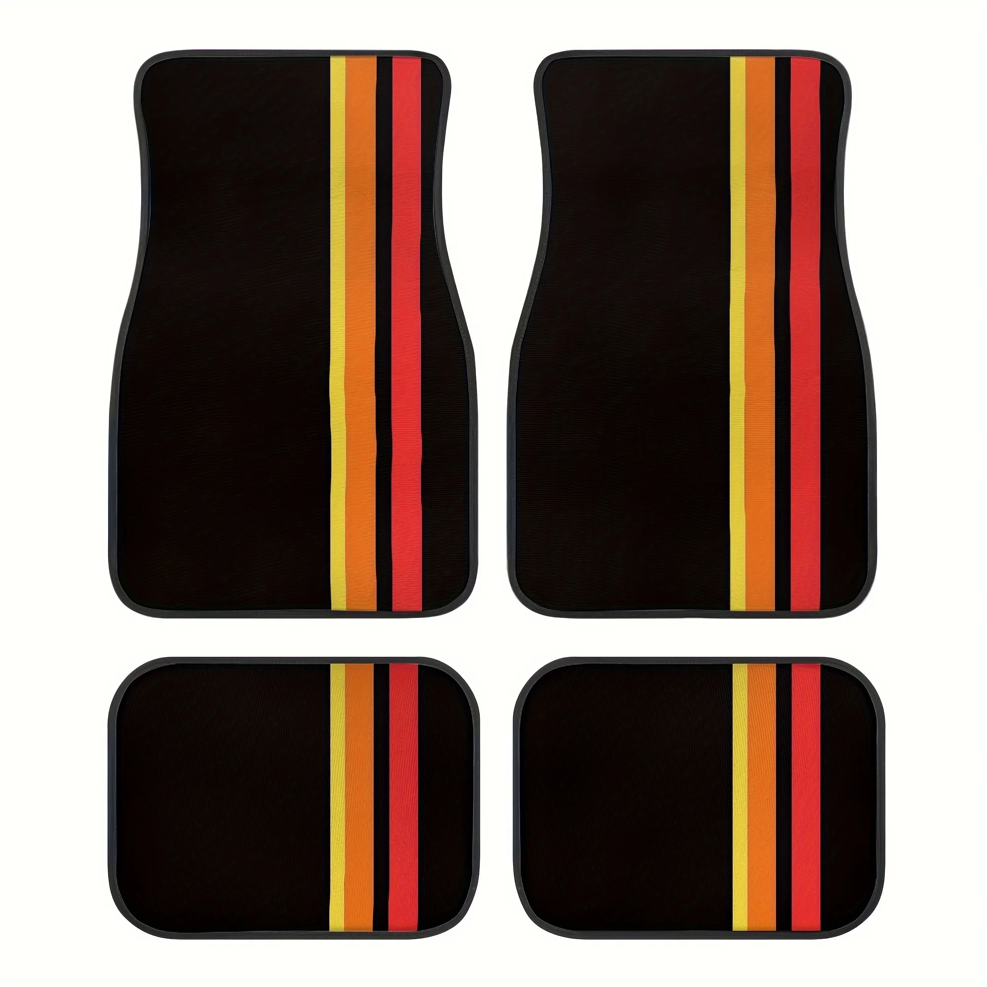 4pcs Car Floor Mats, Yellow And Red Stripe Print, Non-Slip, Crystal Velvet Vehicles Floor Mats Suitable For Four Seasons- Car In