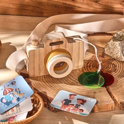 Baby Wooden Kaleidoscope Camera Toys Beech Wooden Colorful Camera for Newborn Outdoor Early Learning Educational Montessori Toys