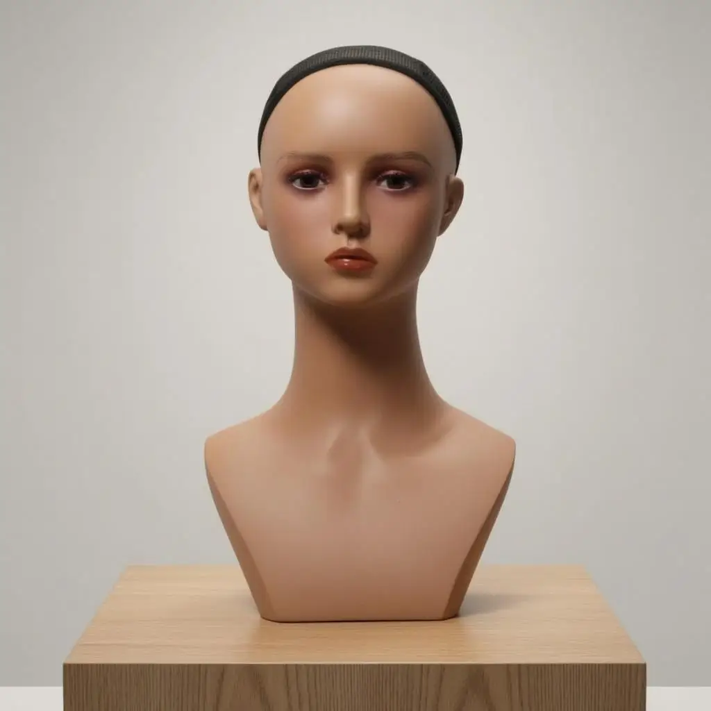 Female Cosmetic Display Head Mannequin Bust Dark Tone PVC for Jewelry Hat Wig Showcase Shop Window Decor