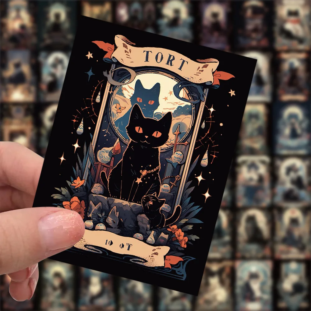 10/60pcs Dark Gothic Black Cat Tarot Graffiti Stickers Decals DIY Motorcycle Laptop Luggage Cool Waterproof Cartoon Sticker Toy