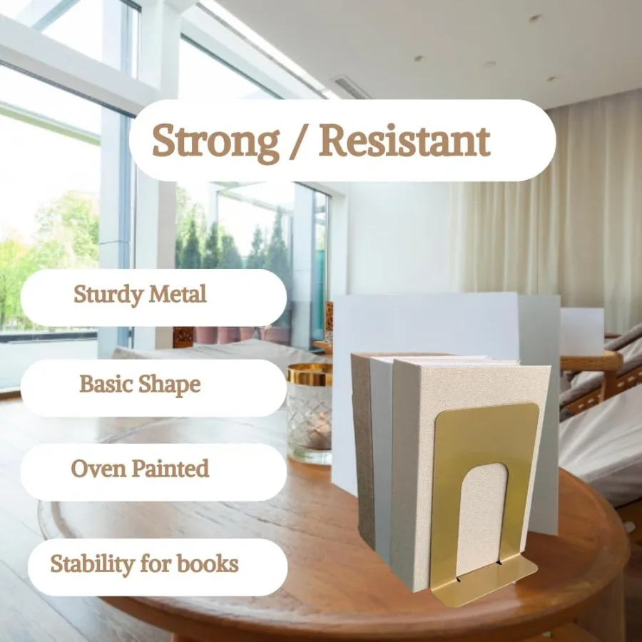8 قطع من الدفتين الذهبية للأرفف من الدفتين المعدنية شديدة التحمل تدعم الكتب الثقيلة توقف الذهب المزخرف للمنزل أو المكتب ديكو #6