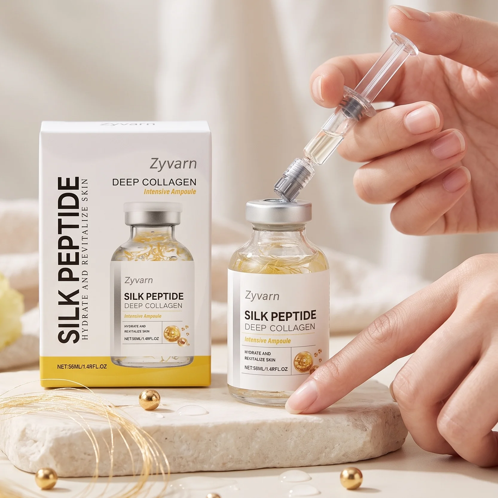 Silk Collagen Serum Ampoule with Copper Peptides For Facial Care Smooth Fine Lines Deep Hydrate Firm Loose Skin Korean Skin Care