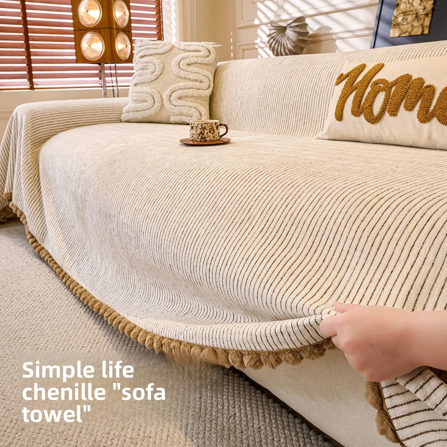Full Protection Sofa Cover Waterproof & Scratch Resistant Thick Chenille for 2/3/4 Seater Living Room