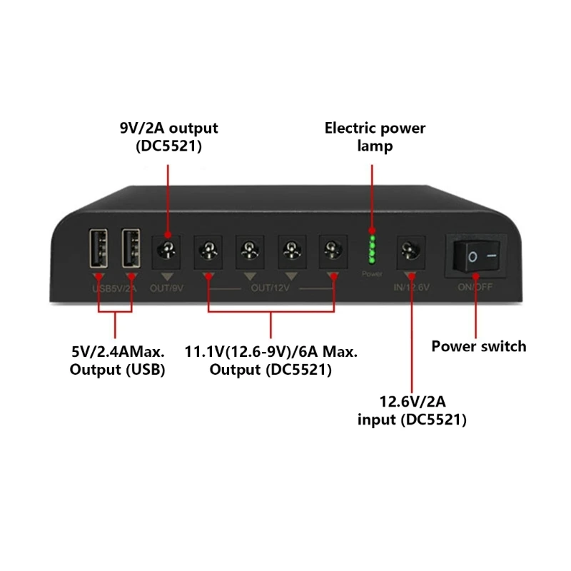 Imagem -03 - Plug Ups Fonte de Alimentação Banco de Potência para Wi-fi Modem Routers Voip Câmeras 12000mah Bateria Duplo Usb 5v 2a dc 12v 8v 5v Produção ue