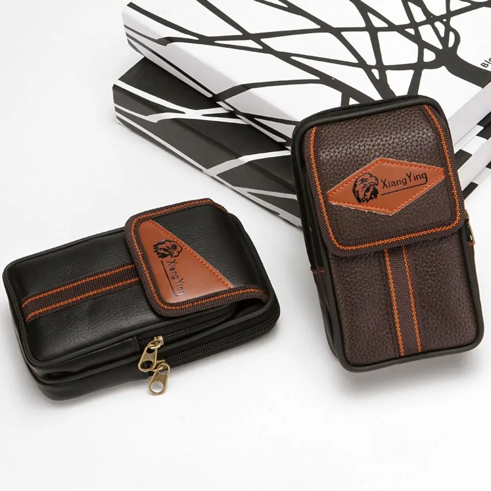 Durable PU Leather Man Belt Pouch Zipper 6.5inch Phone Waist Bag Universal Multiple Layers Phone Case Men's