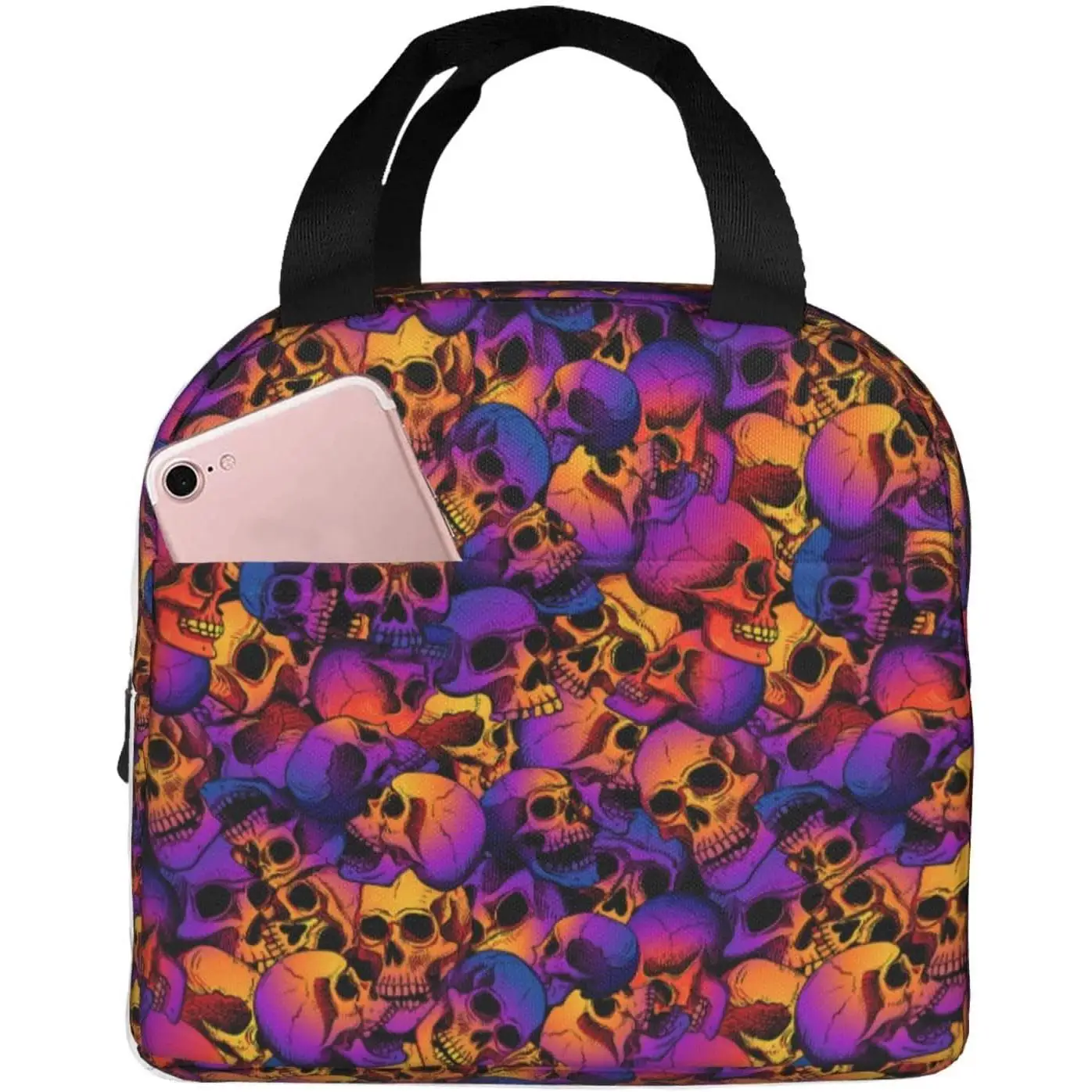 

Skull Print P Soft Cooler Bag Insulated for Travel Fashion Small Adult Lunch Box for Men Women Lunch Tote Bag for Women Mens