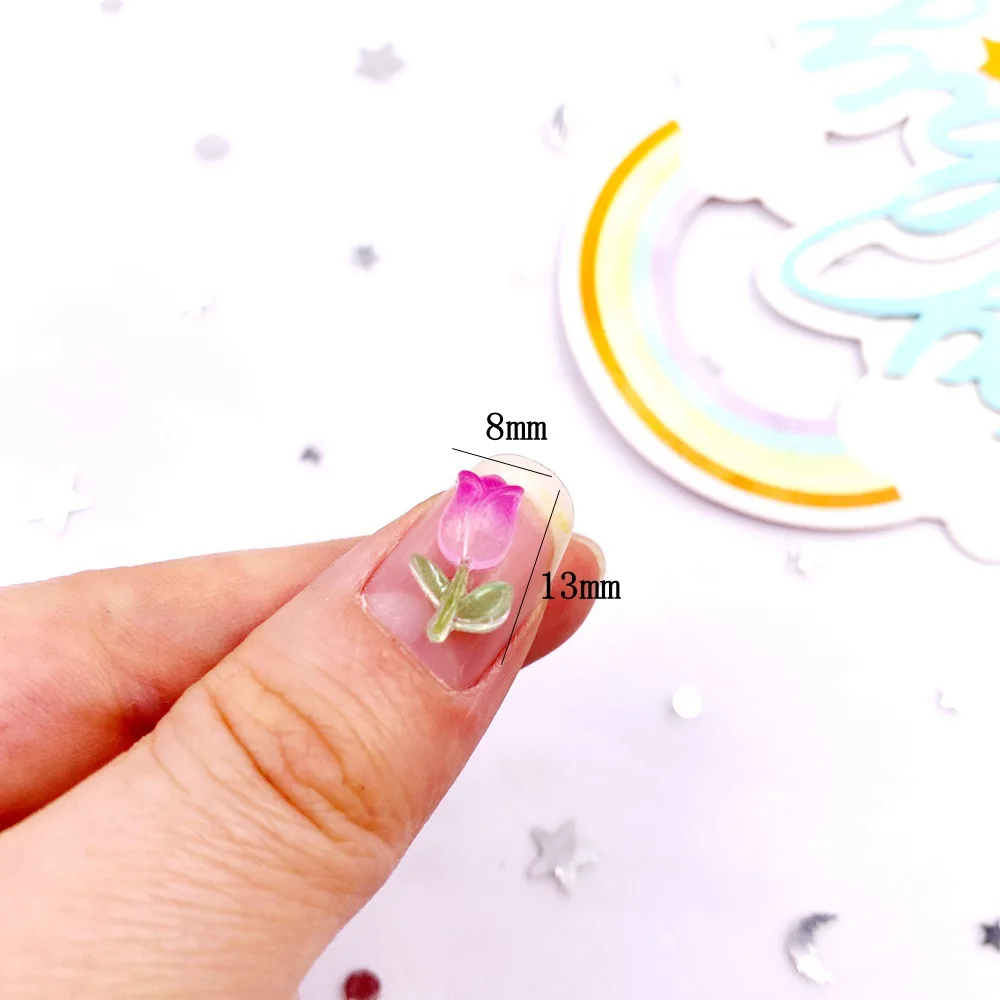 50pcs Resin Kawaii Mini Colorful A Tulip Art Nail Flatback Flower Rhinestone Buttons Applique Accessories DIY Manicure Scrapbook