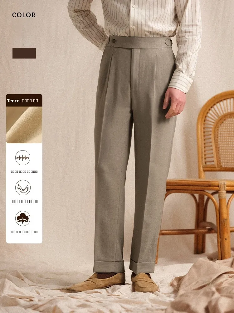 

Мужские плиссированные повседневные брюки Cultum Italian Neapolitan из льняной ткани, не требующие глажки, зауженного кроя, длинные