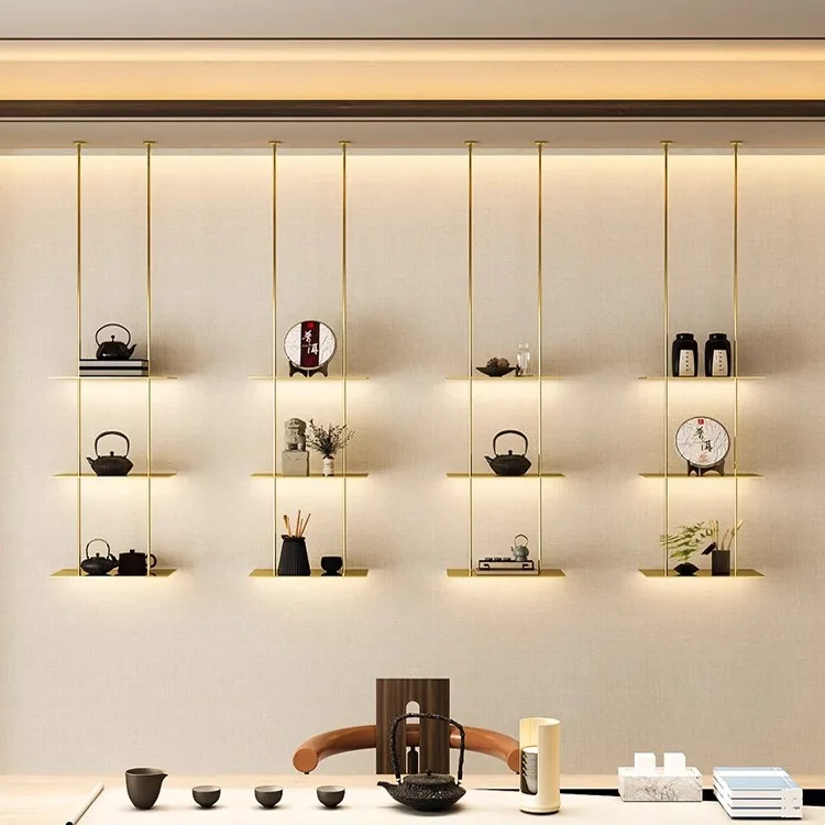 

Customized hanging hanger one-word baffle rack KTV bar wall multi-layer gold creative decorative display rack