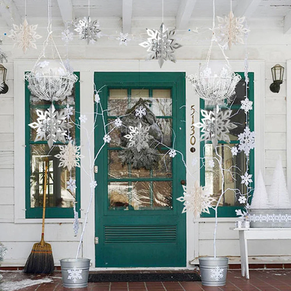 `6PCS Christmas 3D Snowflake `Hanging Decorations Christmas `Ceiling Drop Ornaments `Home Garden Xmas `Party Decorations