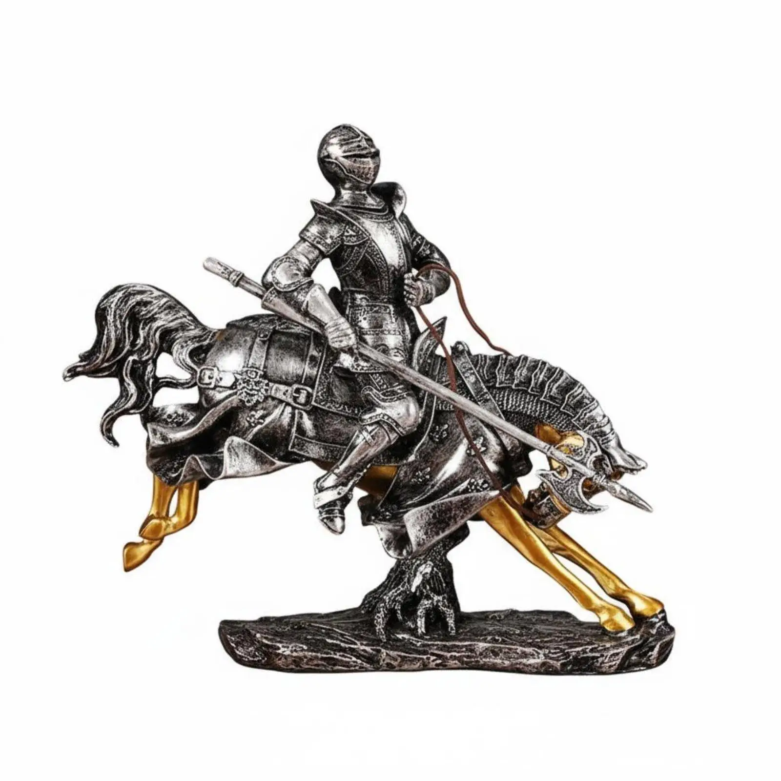 Armored Knight on Horseback Statue Creative Gift for Collectors, Business Owners
