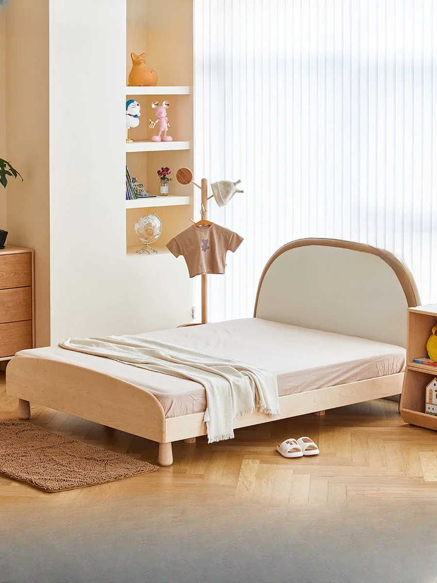 Solid wood children's bed with guardrail No bedside platform Boys and girls children's room Soft bag bed