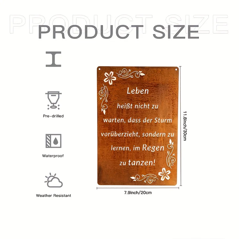 1pc 8X12 Inch Iron Vintage Style Decorative Metal Sign Sign Saying Board Rusty Garden Sign Patina Rust for Hanging Garden Decora