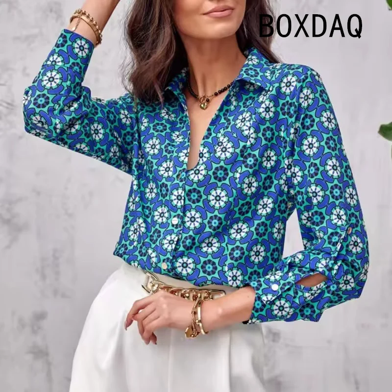 女性の長袖シャツ 3D 花柄カジュアルボヘミアンスタイルトップエレガントな女性のファッション気質ブラウス女性のオフィスシャツ