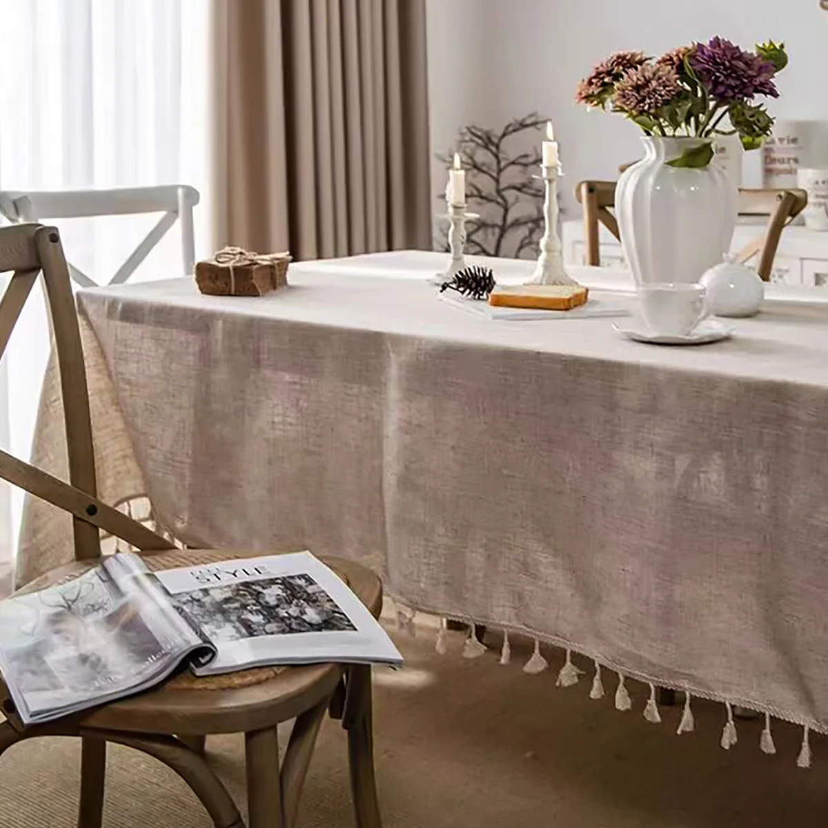 Linen Rectangle Tablecloth, Slubby Textured Fall Lightweight ,Stain Resistant Burlap ,Used For Kitchen And Living Room