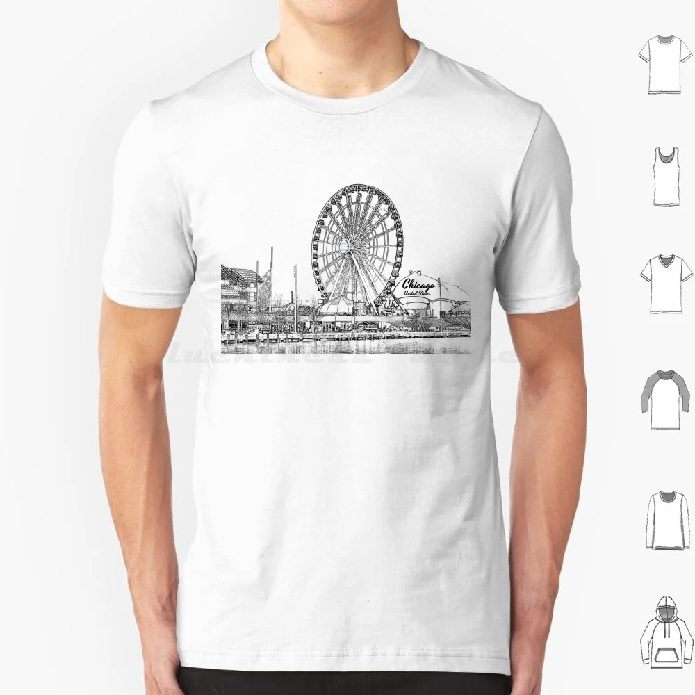 Chicago , Illinois , Us-Ferris Wheel , Pier And Lakefront T Shirt Men Women Kids 6xl Chicago Chicago Illinois Chicago Il