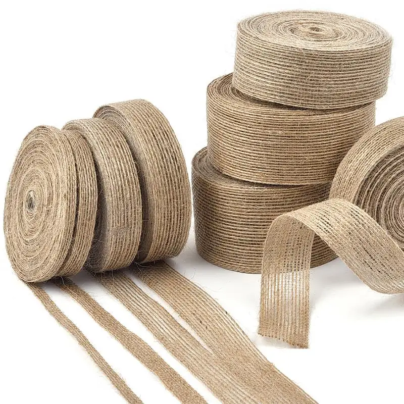 10M/Roll Natural Jute Burlap Ribbon Vintage Rope Silk Ribbon Weddings Party Christmas Decoration DIY Gift Floristry Packing