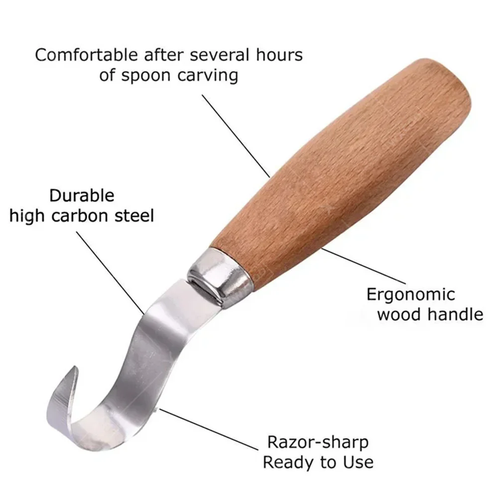 WXCOO Ergonomic Wood Carving Hook Chisel Knife Crooked Sculpting Tools for Spoon Making Beginners Professional Woodworkers