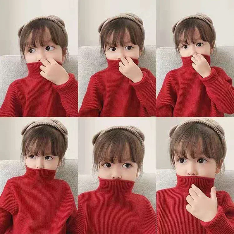 Autumn Winter Solid Fashion Thick Kids Sweater Cute Girls Knitted Tops Keep Warm Boy's Pullover Long Sleeve Children's Clothes