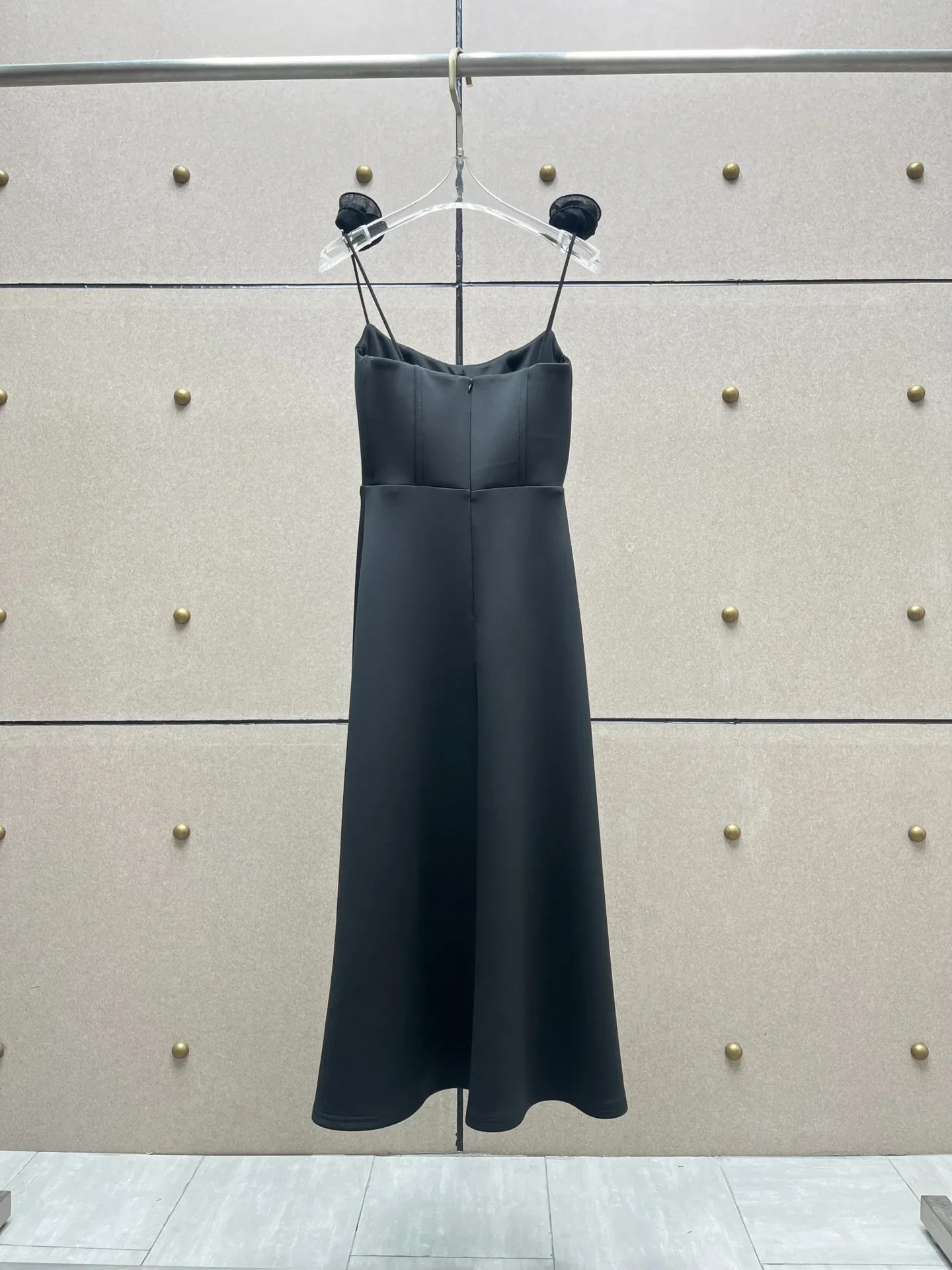 Women's Sexy Collection Top Quality Black Sleeveless Handmade Roses High Slit Midi Tube Dress for Club New Summer 2024