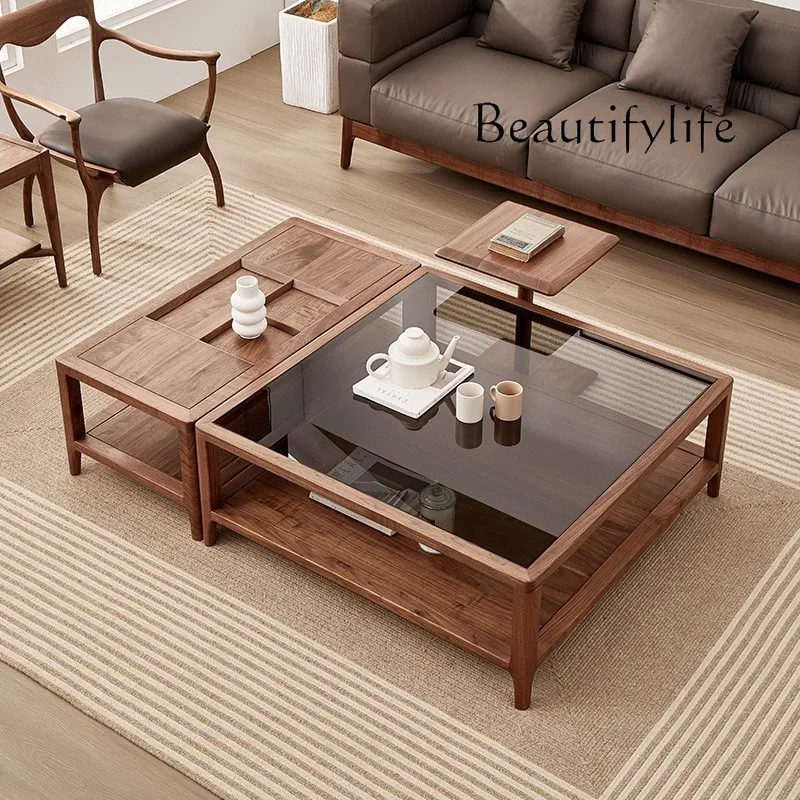 Nordic Solid Wood Simplicity Living Room Home Tea Table Light Luxury Square Chinese Tea Table Combination