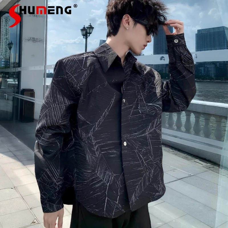 

Мужские осенне-зимние новые контрастные цветные топы с подплечниками, мужские шикарные рубашки с цветочным принтом с лацканами, высококачественные стильные рубашки с длинными рукавами