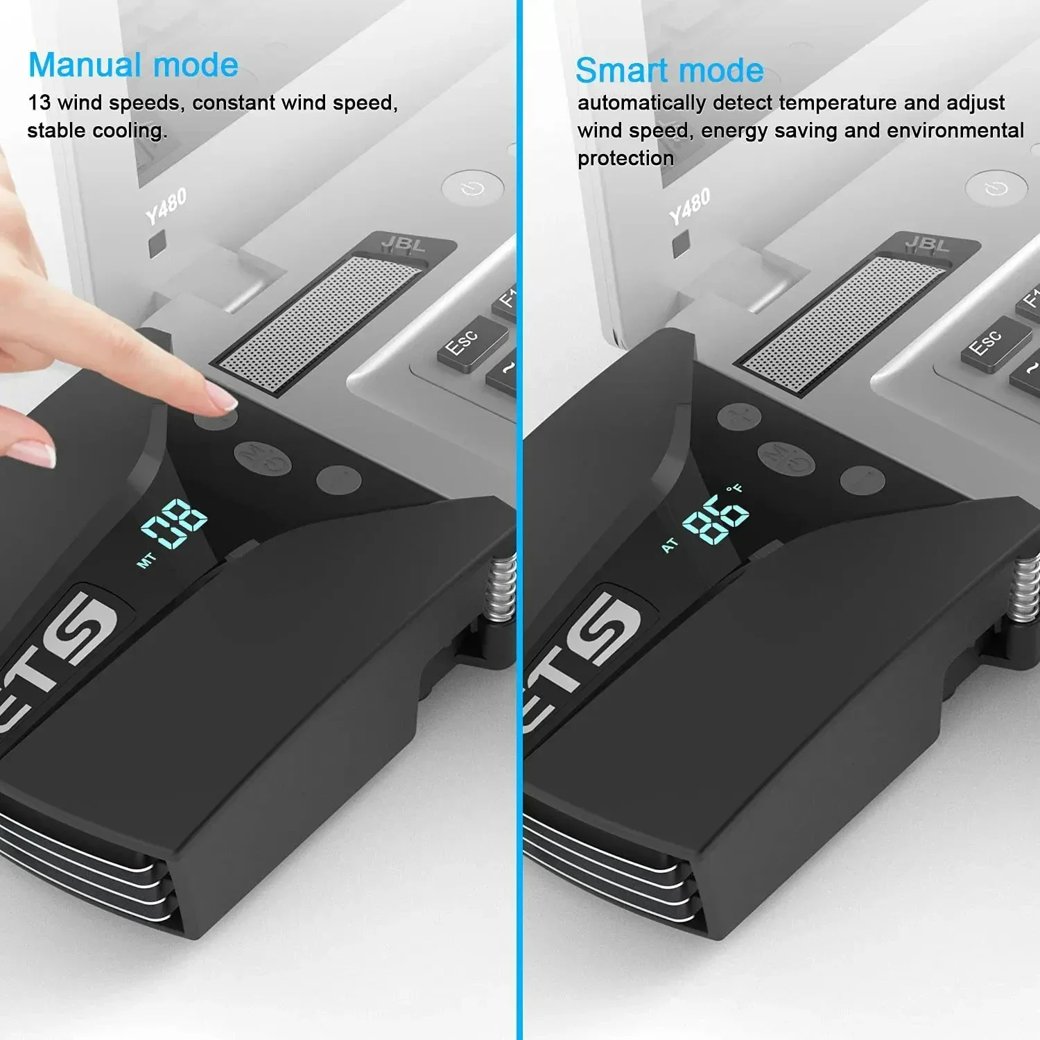 Laptop Fan Cooler with Temperature Display for Gaming Laptop Notebook Radiator Rapid Cooling Adjustable Speed AutoTemp Detection