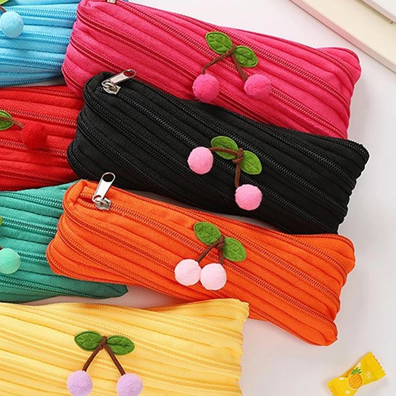 Cute Girl Multicolor Cherry Pencil Case Large Capacity Zipper Nylon Pencil Case Student Stationery Multifunction Storage Pen Bag