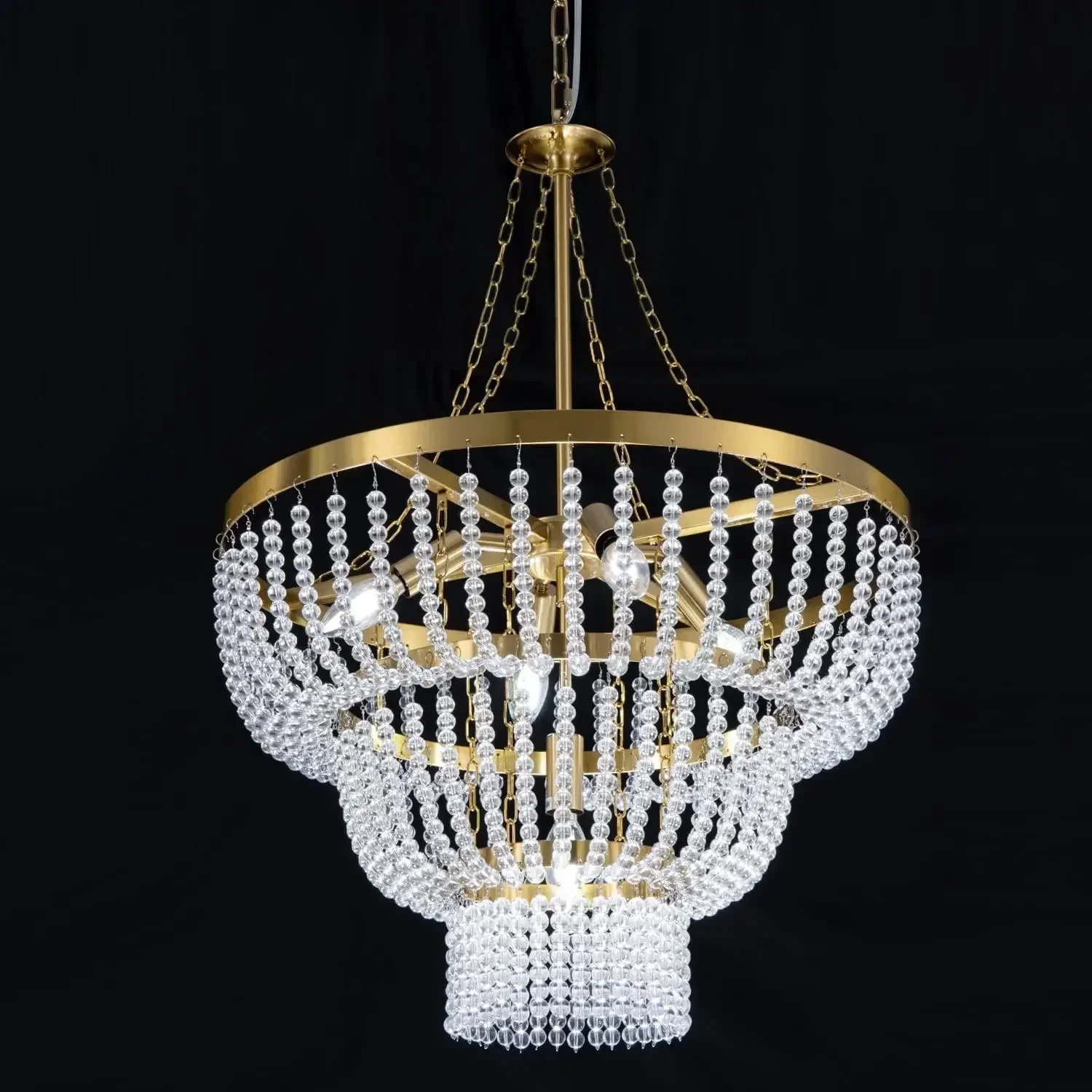

GHEUVNJBohemian Beaded Chandelier for Dining Room, Modern Gold Pendant Hanging Light 3 Tiers, Boho Crystal Chandelier f