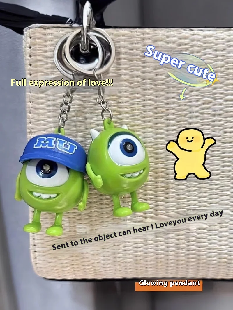 2024 NEW Disney Lilo & Stitch Strawberry Bear Big Eyes Will Say iloveyou Keychain Pendant Speaks Out Eyes Glow