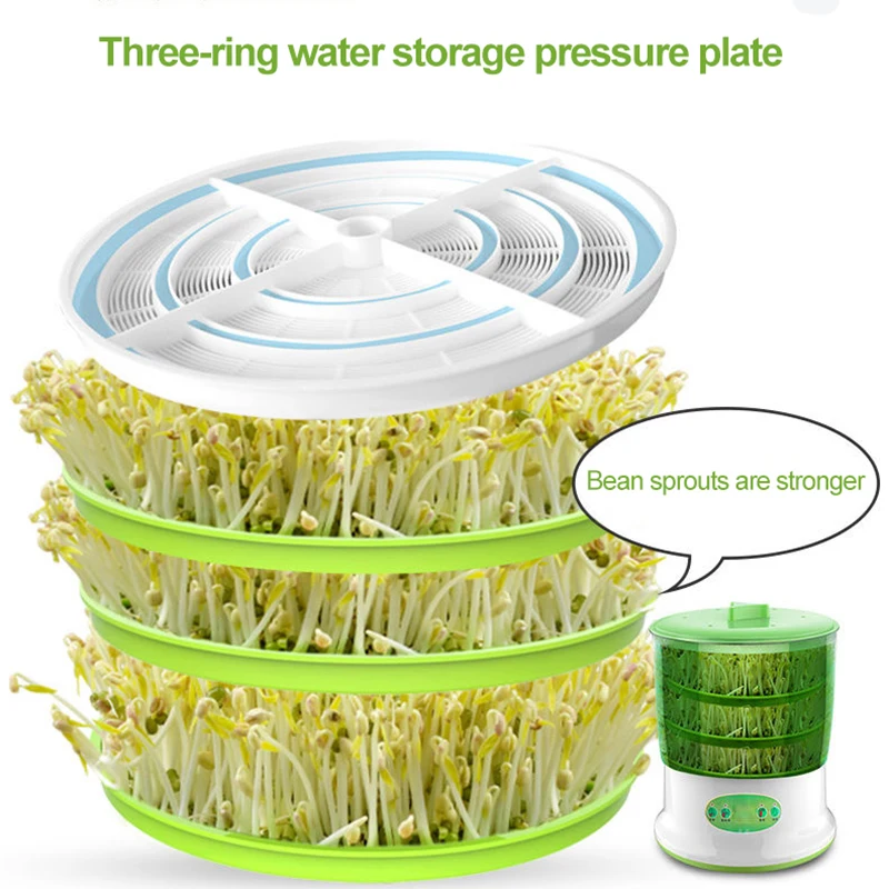 Smart Bean Sprout Machine Constant Temperature Vegetable Seed Planting Bucket 360° Rotating Spray Germinator Machine 3 Patterns