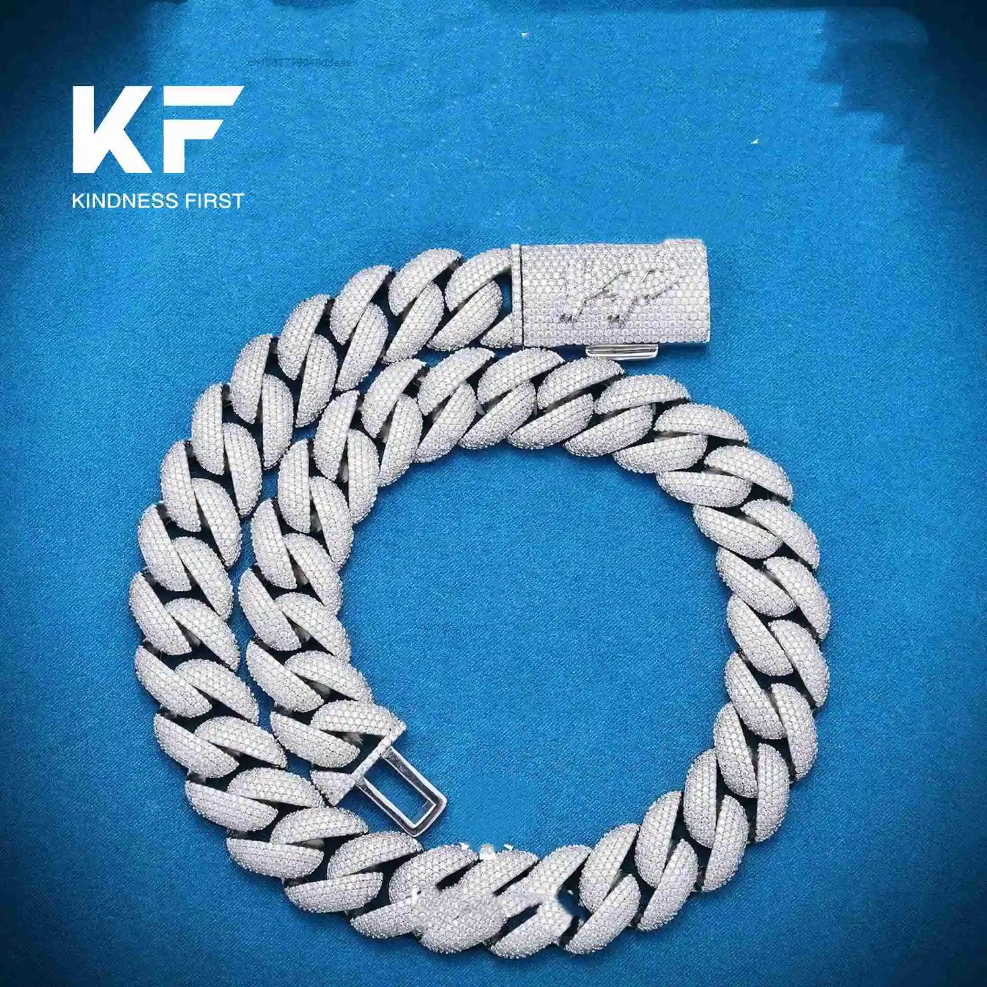 

Full Diamond Iced Out Cuban Link Chain Hip Hop Jewelry 14mm 16mm 18mm 20mm 925 Sterling Silver Cuban Link Chain Necklace