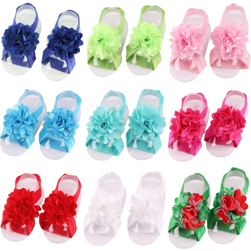 Lovely Handmade Lace Flowers Barefoots Sandals Fashion Breathable Infant Shoes One Hundred Days Baby Photography Props