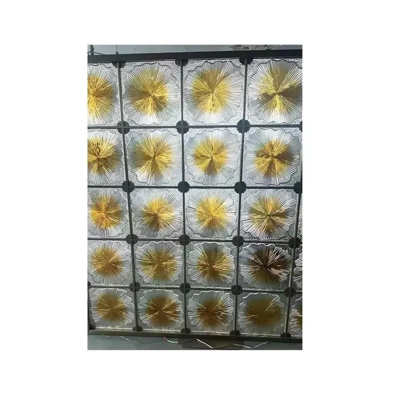Stainless Steel Frame Crystal Glass Tile Partition Custom Round Square Pattern Board for Room Divider Decorative Wall Panel